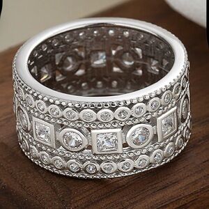 Sterling Silver cubic zirconia thick NOVA  band  Ring size 10 woman’s